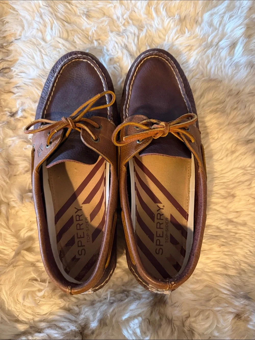 Sperry top sider Men's Two-Tone Brown Leather Boat Shoes slip ons hamptons 12